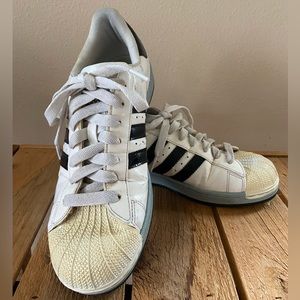 Vintage Adidas Superstar Sneakers White with Grey Sole and Shiny Black Stripes
